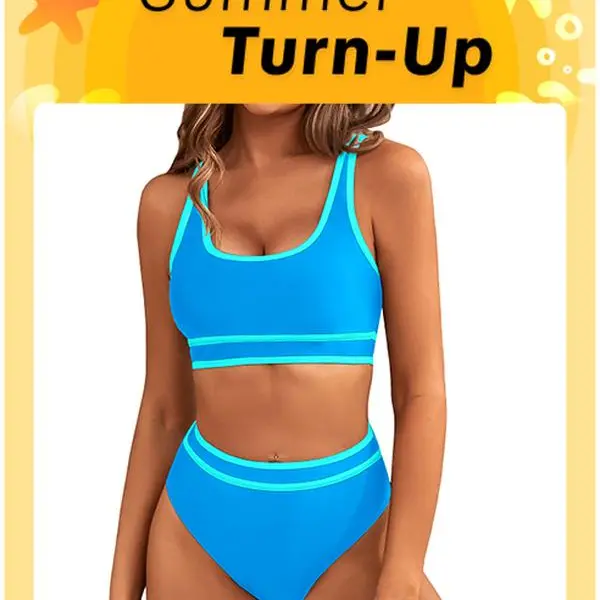 Blooming Jelly Women's High Waisted Bikini Sets Sporty Two Piece Swimsuit Color Block Cheeky High Cut Bathing Suits Swimming Beach Activewear#TikTokShopFallDealsForYou
