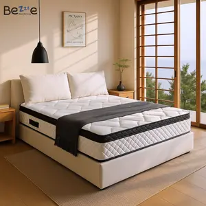 Bezzze 10-12 Inch Hybrid Queen Size Mattress in a Box Memory Foam & Pocket Coils for Back Pain Relief Medium Firm Cool Sleep CertiPUR-US Certified Easy Setup