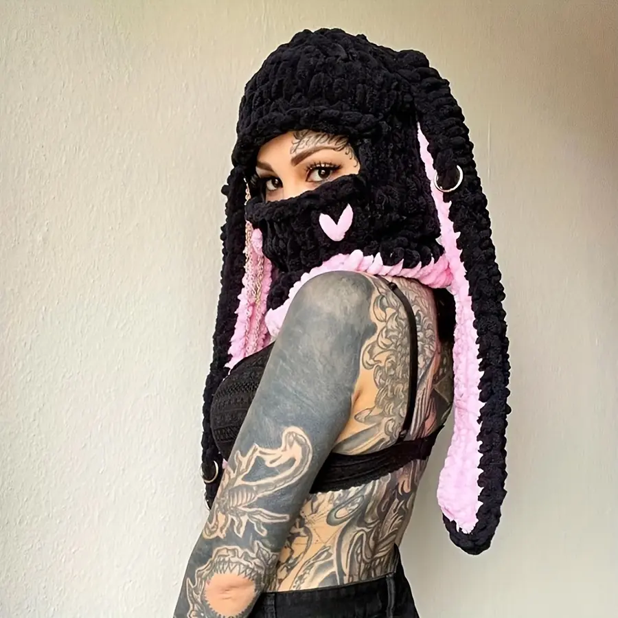 New Sweet Cool Spicy Handmade Thickened Fleece Warm Hat Devil Horn Mask Long Ears Heart Bunny New Sweet Cool Spicy Handmade Thickened Fleece Warm Hat Devil Horn Mask Long Ears Heart Bunny