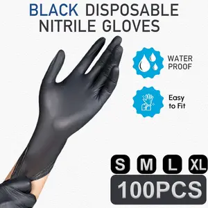 100 PCS, black Disposable nitrile gloves, oil-resistant, easy to put on, for household cleaning, waterproof, suitable for kitchen cleaning, pet care, dishwashing, eyebrow tattooing, cleaning, powder-free, non-medical gloves