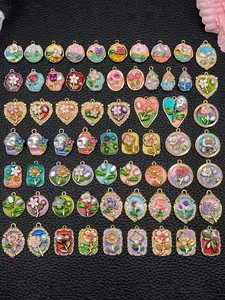 Mixed Color Flower Design Pendant, Enamel Pendant, DIY Jewelry Making Accessories for Women & Girls, Charm Accessory, Diy With Charms