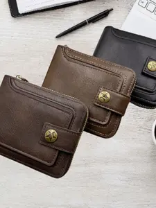 Men's Short Wallet Card Holder Combo, Vintage Horizontal Zipper Leather Purse, Stylish and Functional Menswear Accessory