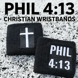 Christian Sweatband 2 Pack with Cross Design and "PHIL 4:13" Text wristbands |   Workout Wristbands, Inspirational Gifts, Biblical Gym Gear, Motivational Athletic Wear for Men and Women