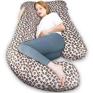 Pregnancy Pillow, J Shape Pregnancy Pillows for Sleeping, Body Pillows for Adults, Maternity Pillow for Pregnant Women, with Velvet Removable Cover, Leopard Print