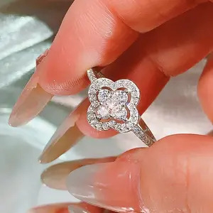 S925 Sterling Silver Clover Zircon-Inlaid Ring，Symbol of Luck & Romance，Light Luxury & High-End Niche Designed Jewelry