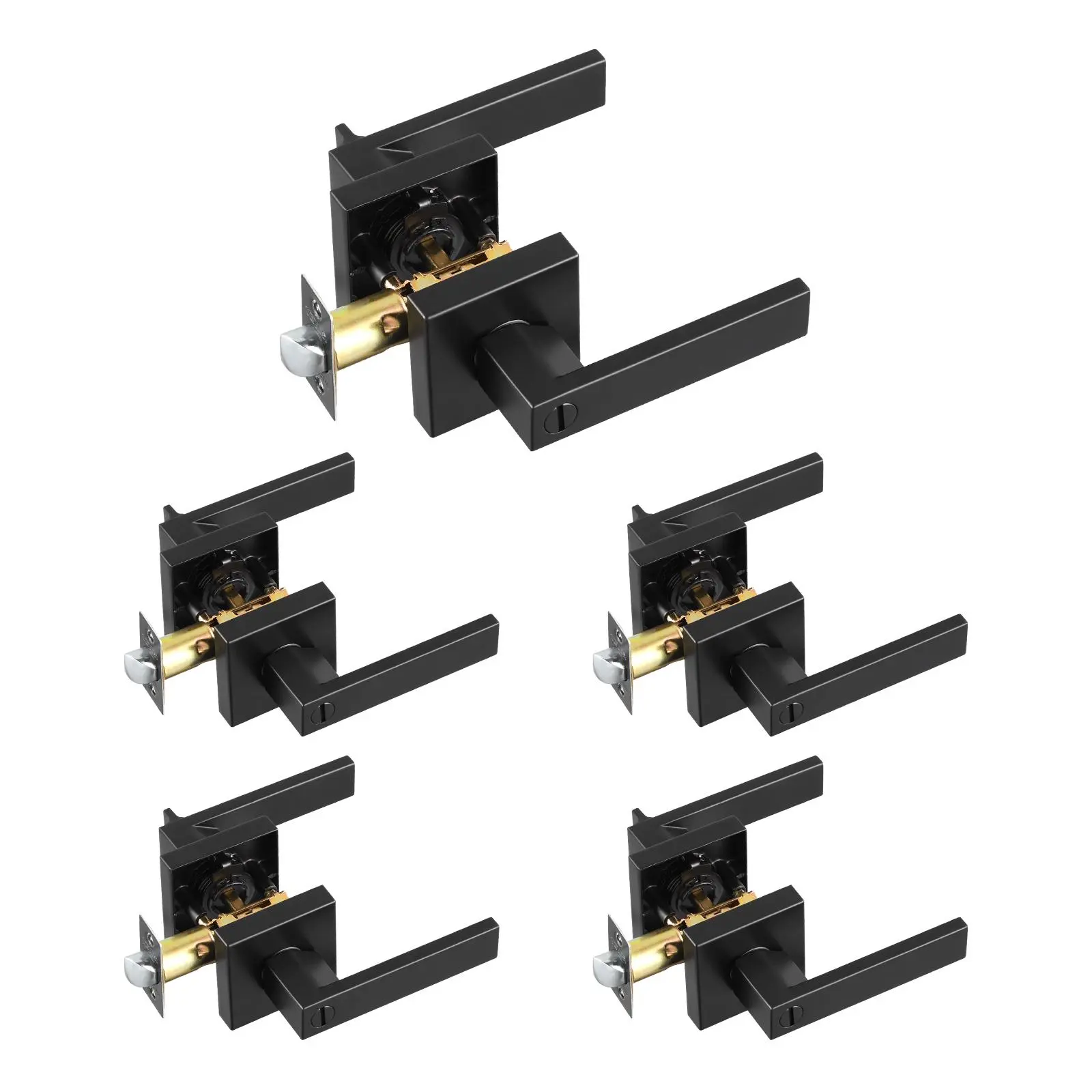 【summerfinds】VEVOR Privacy Door Handle, 5-Pack Matte Black Door Lever, Right or Left Handing Reversible Lever with Keyless Lock, 45° Rotation to Open, Universal Square Interior for Bathroom and Bedroom Doors