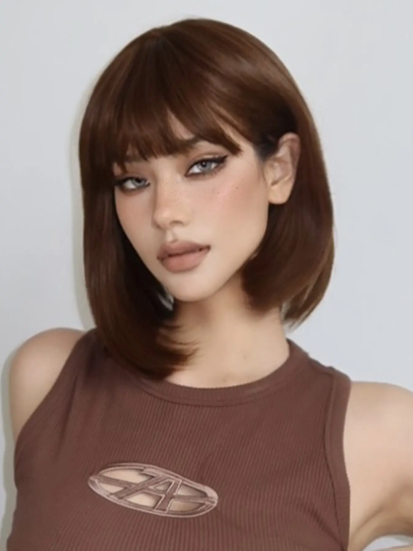 Women's 12-Inch Short Straight Wig, Fluffy Synthetic Hair with Bangs, Perfect for Parties & Daily Wear, Full Machine Made, Durable Style, Straight Bob Wig, Synthetic Wigs