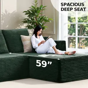 【1/2 Packages】108.1"  Cloud Sectional Sofa Featuring an L-Shape Chaise, Ultra-Soft Corduroy SleeperDesign, Deep Modular Seating Without TheNeed for Assembly, And a Sleek MinimalistStyle Suitable for Living Rooms, Apartments,And Lounges