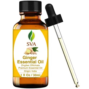 SVA ORGANICS 100% Natural Ginger Essential Oil - 1 Fl Oz with Dropper - for Aromatherapy Diffuser, Skin & Hair Care, Massage, Soap & Candle Making