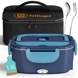 Nifogo Electric Lunch Box, 100W 1.5L Stainless Steel Food Heater, Portable with Tableware & Lunch Bag for Home, Office (Non-Battery Powered)