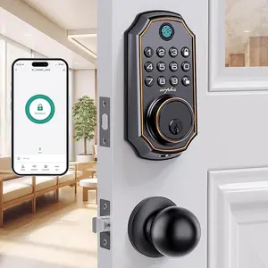 Arpha D280K 5 in 1 unlock Keyless Entry Deadbolt with Handle Set - Arpha 100 Code Smart Fingerprint Door with App Control, Anti-Peeping Password Auto Lock, One Time Code, Satin Nickel