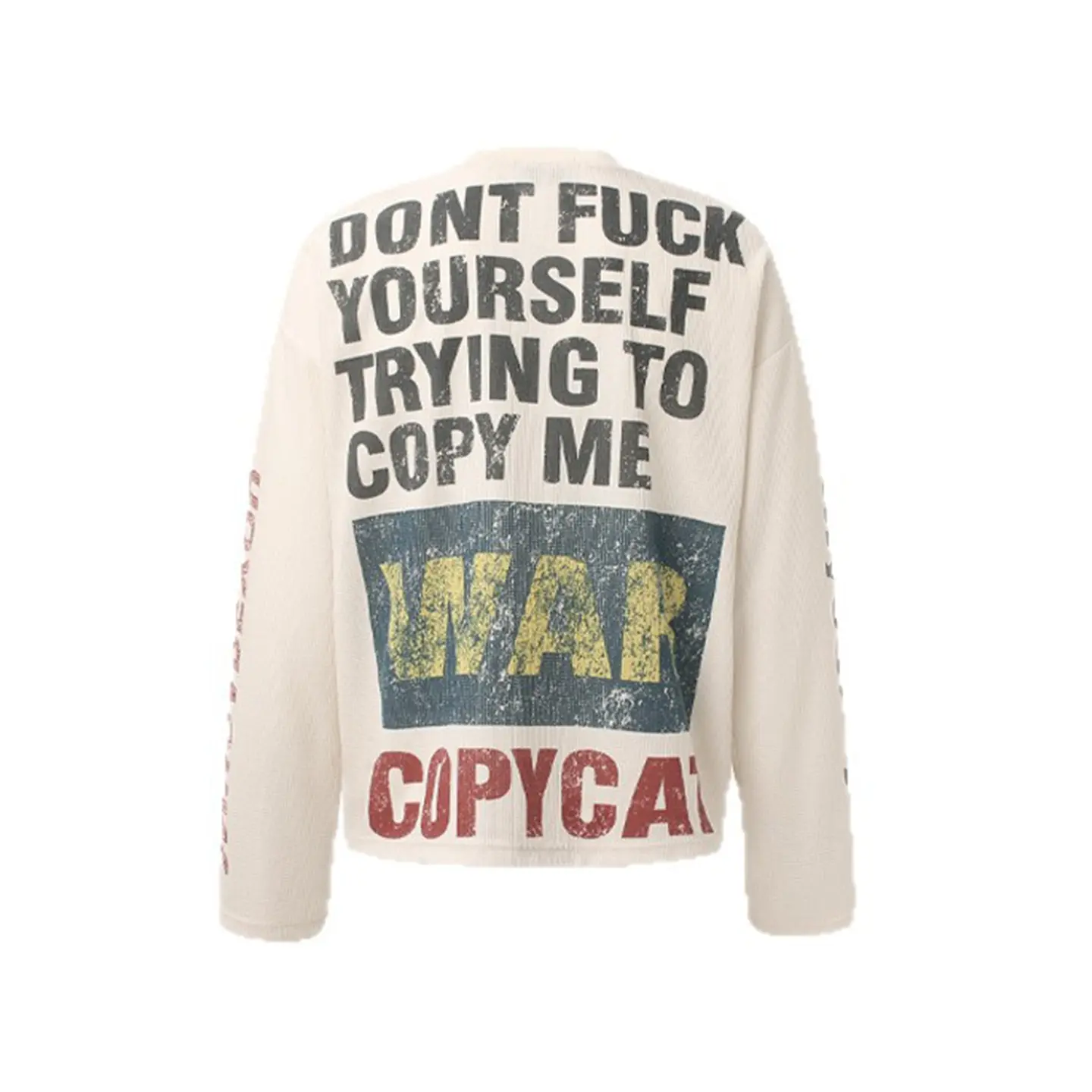 Inflation Waffle Knit Oversized Long Sleeve Slogan Graphic Print Vintage Distressed Statement Thermal Top Streetwear 2026 Fall
