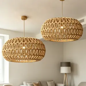 Decorative Woven Pendant Light Shade, Basket Weave Lamp Cover, Ideal for Home Dining Room, Cafe, Tea Shop, Elegant Lighting Decor