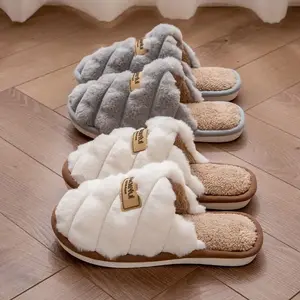 [Trusted] cozy Plaid colorblock slippers for men & women-warm, non-slip indoor home shoes with soft faux rabbit liningGift