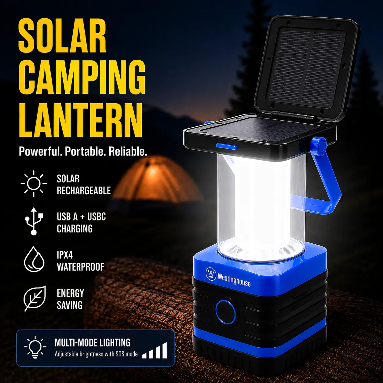 Westinghouse 1000 Lumen Solar Powered LED Lantern - Handheld Torch, 5 Adjustable Light Modes, USB/USB-C Charger, Cordless Rechargeable Light-Up Torches, Power Bank, Batteries Included, SOS Mode for Emergency Help, Camping Gadget，TikTokShopBackToSchool