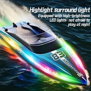 20KM/H High Speed Remote Control Hovercraft Dual Motor RC Boat with LED Lights White Blue Powerful for Christmas Halloween Birthday Gift Set