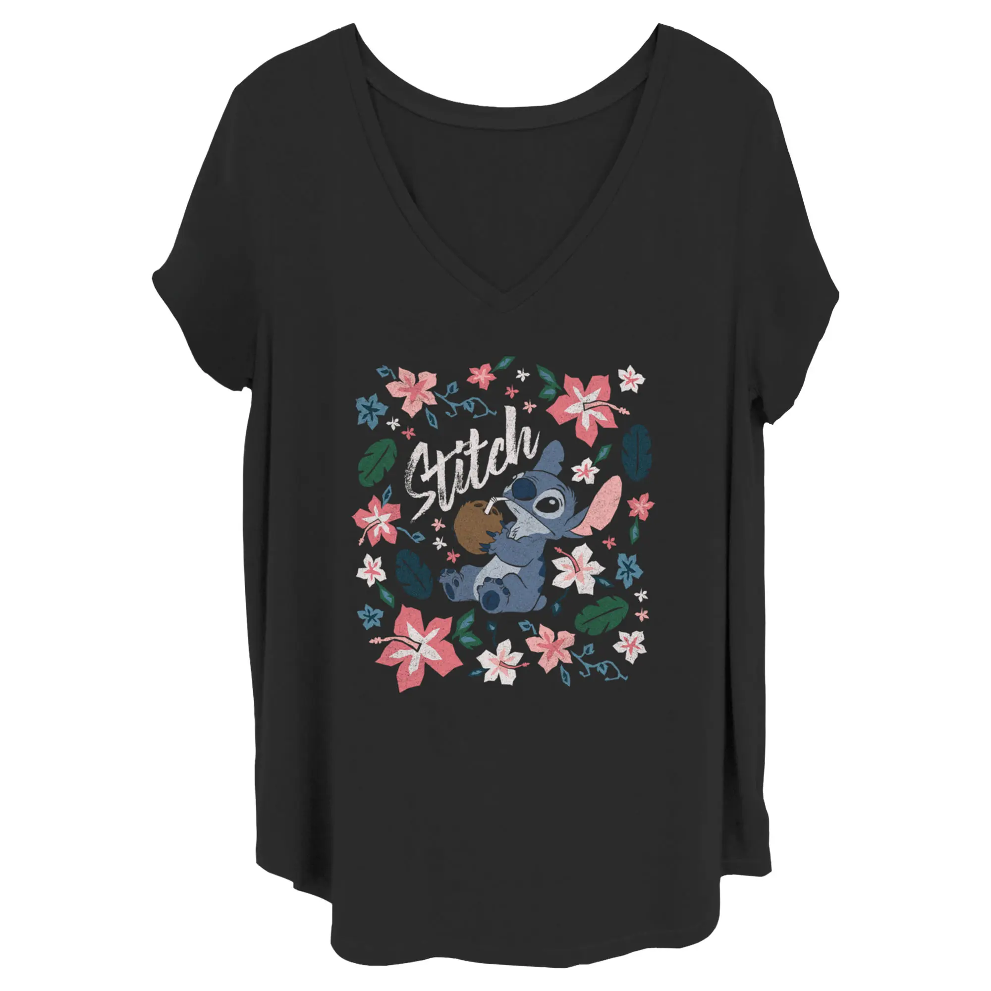 Junior's Women Lilo & Stitch Flowers and a Coconut T-Shirt