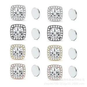 Stainless Steel Magnetic Stud Earrings Hot Sale 316 Stainless Steel Electroplated Zirconia Starry Sky Luxury High-end Magnetic Clip-on Earrings