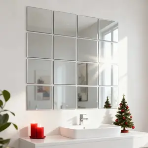 16pcs, Unique wall decor, Silver square mirror wall sticker, 20cm x 20cm detachable 3D stereoscopic acrylic wall sticker, DIY creative decorative sticker with adhesive backing, suitable for home & office decoration