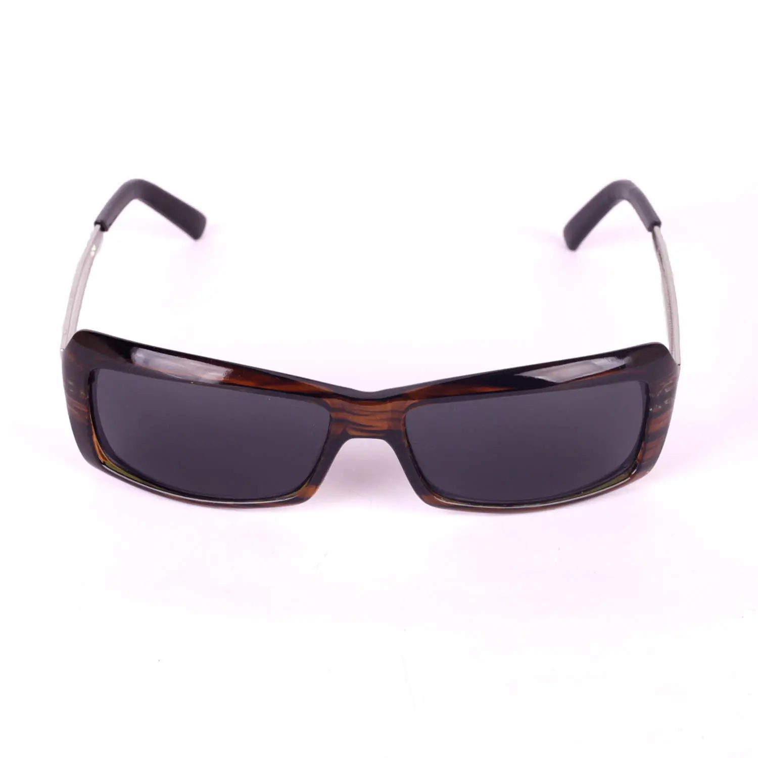Walleva Brown wood-grain with silver metal temple Rectangular sunglasses with a wood-grain finish