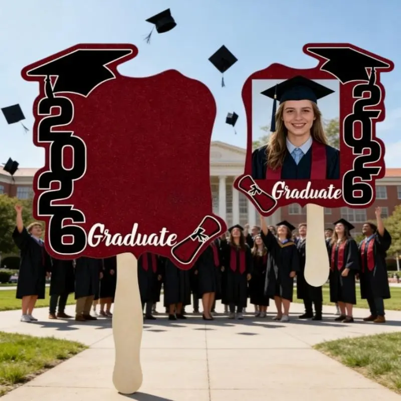 12pcs 2026 Graduation Folding Fan And Photo Frame Photo Props, Graduation Photo Handheld Signs Party Decor, Graduation Ceremony And Stage Layout, Ideal for Graduation Celebrations, Class Group Photos, Teacher Appreciation Banquets