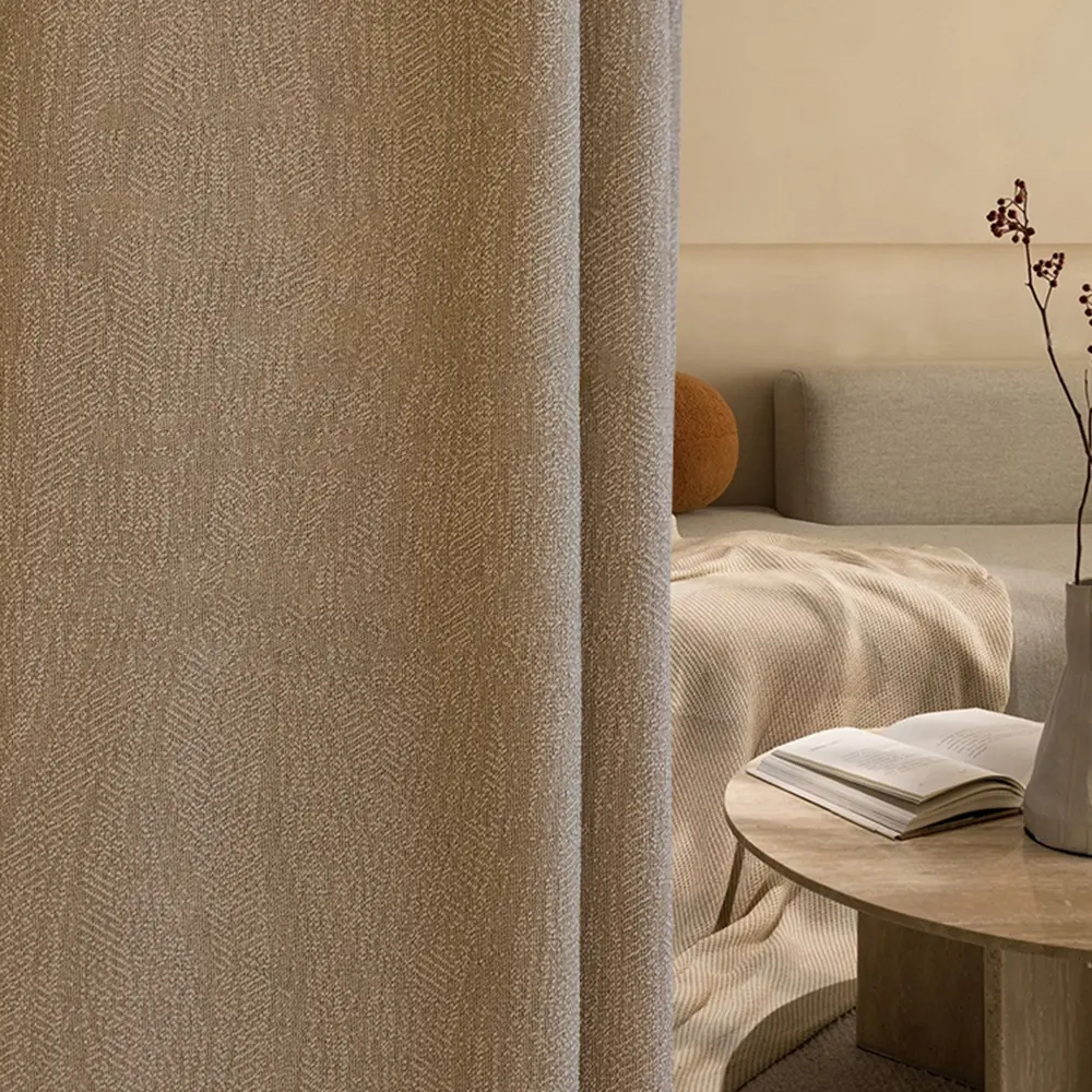 1pc Luxury, Thickened, Embroidered, Light Blocking, Ready-Made Chenille Curtains For Living Room, Bedroom, Coffee-Colored, European-Style
