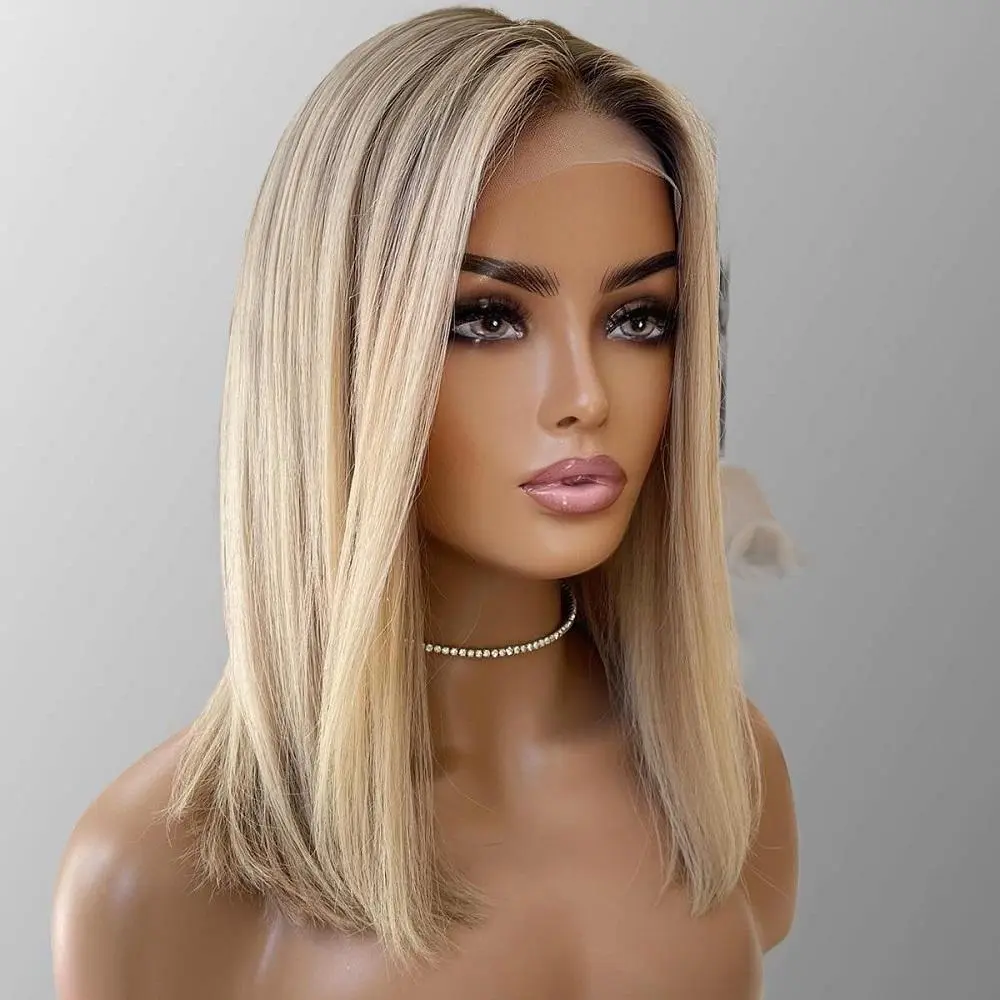 Jessie's Wig [Yara] True-Hold Glueless Wig Ombre Ash Blonde Straight 13x4 Lace Bob Wig Remy Human Hair 5.5x5.5 Lace Wig
