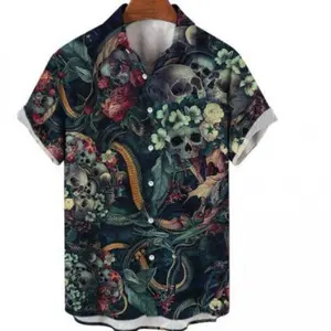 Men's Button Down Shirt with Skull Cool Graphic Casual Hawaiian Beach Shirts