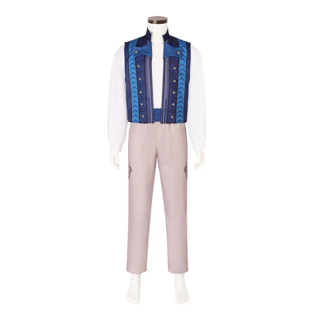 Men‘s Prince Fiyero Cosplay Costume Blue Vest Undershirt Belt Pants Set for Halloween