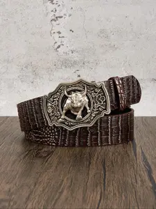 Women's Vintage Cow Head Decorated Belt, Fashionable Crocodile Embossed Western Belt for Daily Clothing Decor, Trendy All-match & Exquisite Belt for Birthday Gift