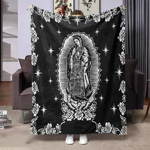 Virgin Mary Pattern Blanket, 1/2 Counts Soft Warm Throw Blanket, Air-conditioned Room Blanket, Comfortable Sofa and Bed Companion, Office, Travel Essentials,  Religious Decor