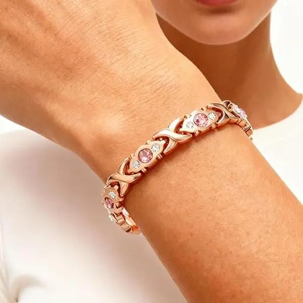 Energy bracelet Magnetic bracelet for women rose gold pink crystal bracelet healing jewelry anti arthritis pain relief bracelet stainless steel adjustable lightweight non tarnish cute aesthetic dainty stackable bracelet gift for her girlfriend wife