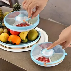 Portable 360° Rotating Lid Snack Storage Box, 5 Compartment Transparent Food Container, Detachable Washable Tray, Home Office Travel Picnic Party Use