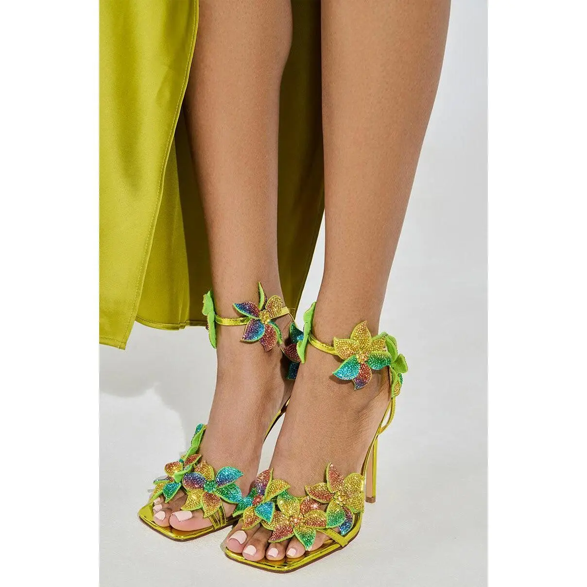 AZALEA WANG NERIYA MULTI RHINESTONE FLOWER STILETTO SANDAL