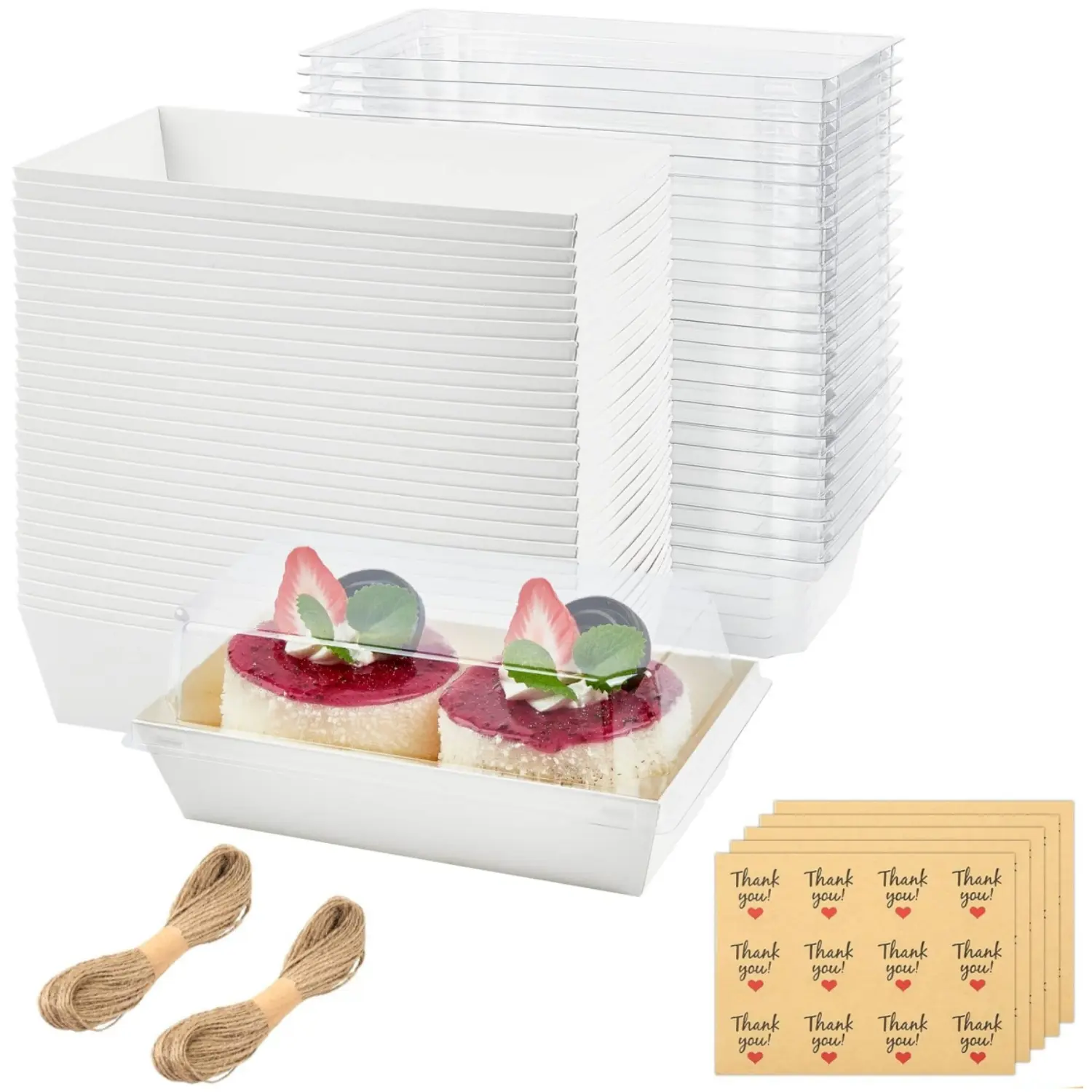 50 Pack Charcuterie Boxes with Clear Lids, 6 x 3 Inch White Bakery Boxes, Cookie Boxes, Small Treat Boxes for Pastry, Sandwich, Cupcakes, Strawberries, Dessert To Go Containers