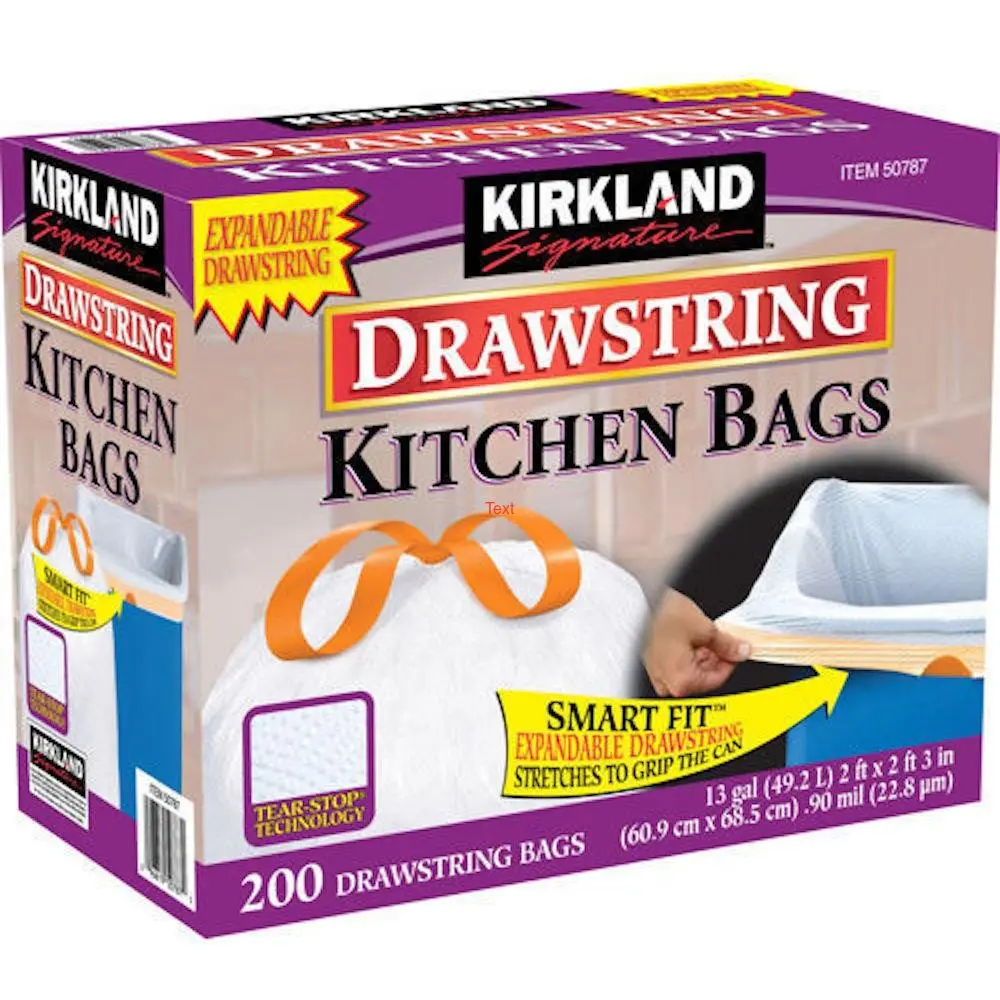 Signature 13 Gallon 200 Ct Carton 100% recyclable Heavy Duty Drawstring Kitchen Trash Bags Garbage Bag,White