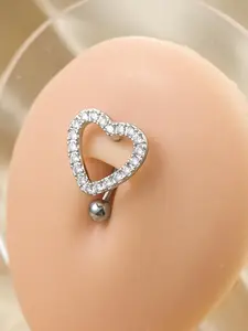 Rhinestone Heart Shaped Belly Ring,  Stainless Steel Body Piercing Jewelry for Women & Girls, Body Jewelry for Party Wear, Daily Clothing Decor, Trendy All-match & Exquisite Jewelry for Birthday Gift
