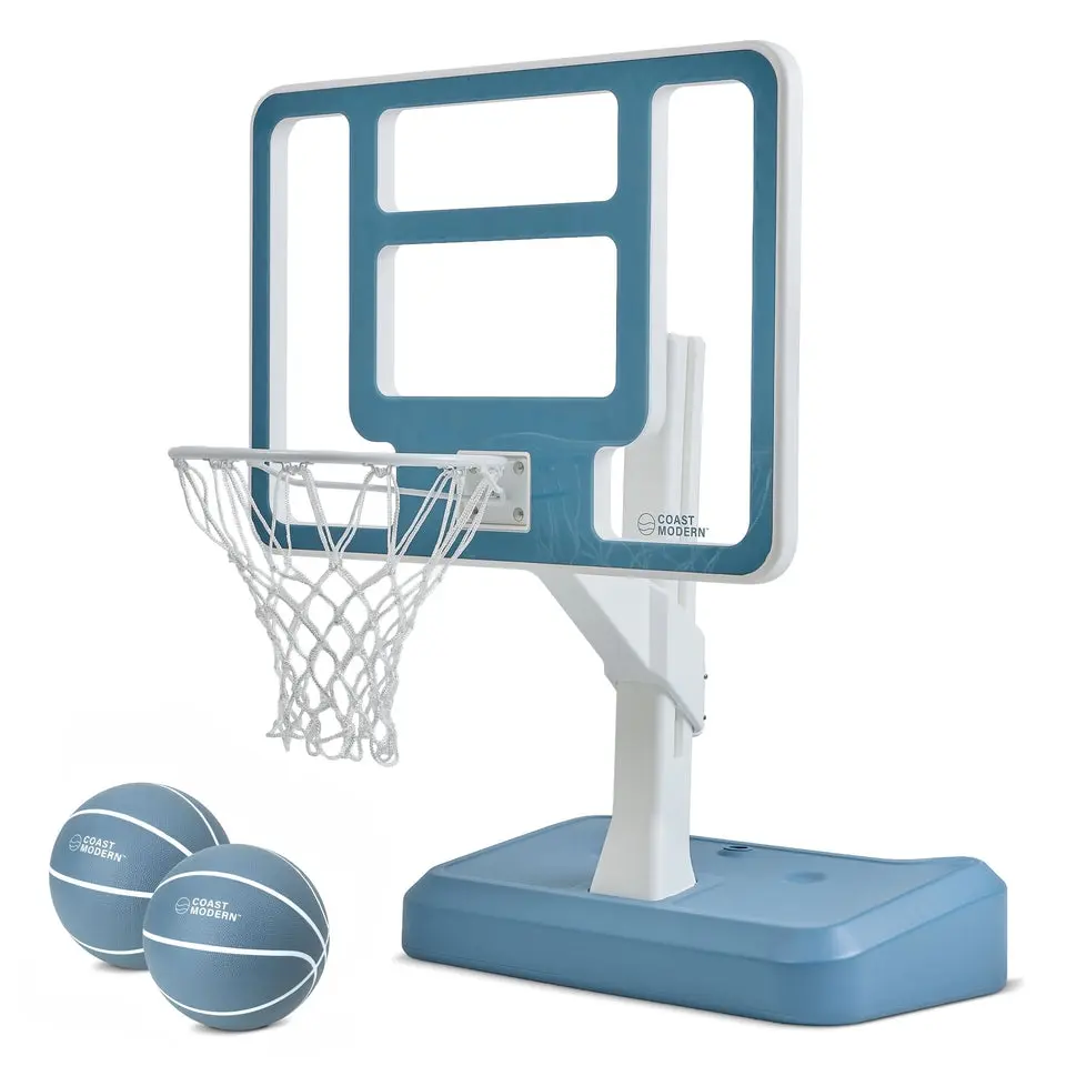 Coast Modern Pool Basketball Hoop with Adjustable Height - Poolside Basketball Hoop with Weighted Base, Premium Acrylic Backboard, & 18" Steel Rim