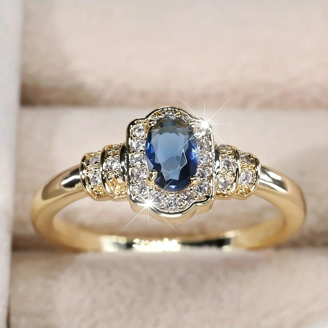 Elegant Promise Ring, Gold-Plated with Sparkling Synthetic Zircon, Available in Various Sizes, Bridal Wedding Gemstone Ring