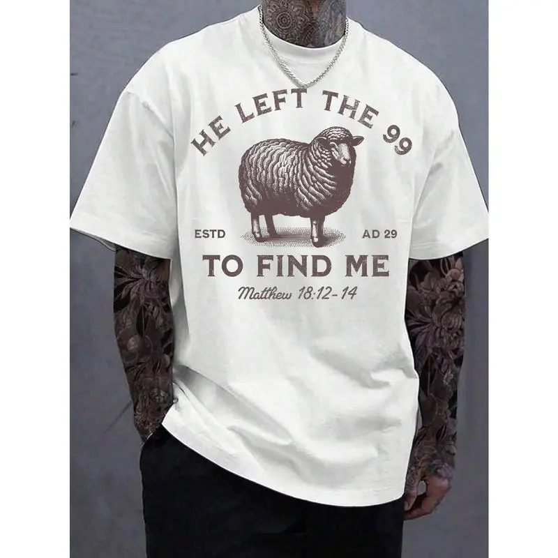 Manfinity Dauomo 99 T-Shirts Jesus Left, The Lord Is My Shepherd T-Shirt, Christian T-Shirt, He Left 99 To Save Me T-Shirt, Men T-Shirt..........