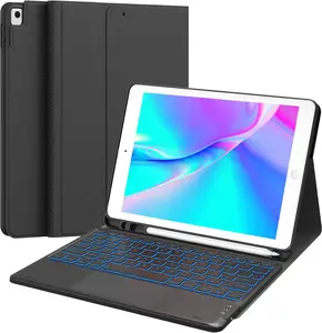 for iPad 9th Generation Case with Keyboard, 7 Color Backlit, Multi-Touch Trackpad, Built-in Pencil Holder, 2  Channels, Flip Stand Keyboard Case for iPad 9th/8th/7th Gen 10.2 Black