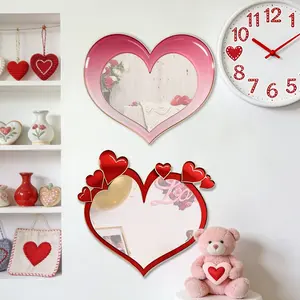 3 pcs Valentine Heart-Shaped Mirror Decor Set, Holiday Atmosphere Decoration, No-Drill Bedroom Living Room Mirrors