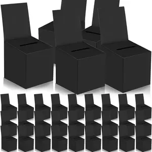 30 Pack 6 x 6 x 6 Inch Black Cardboard Raffle Boxes with Slot & Removable Header for Ballot Suggestion Ticket Business Card Collection Voting Contest