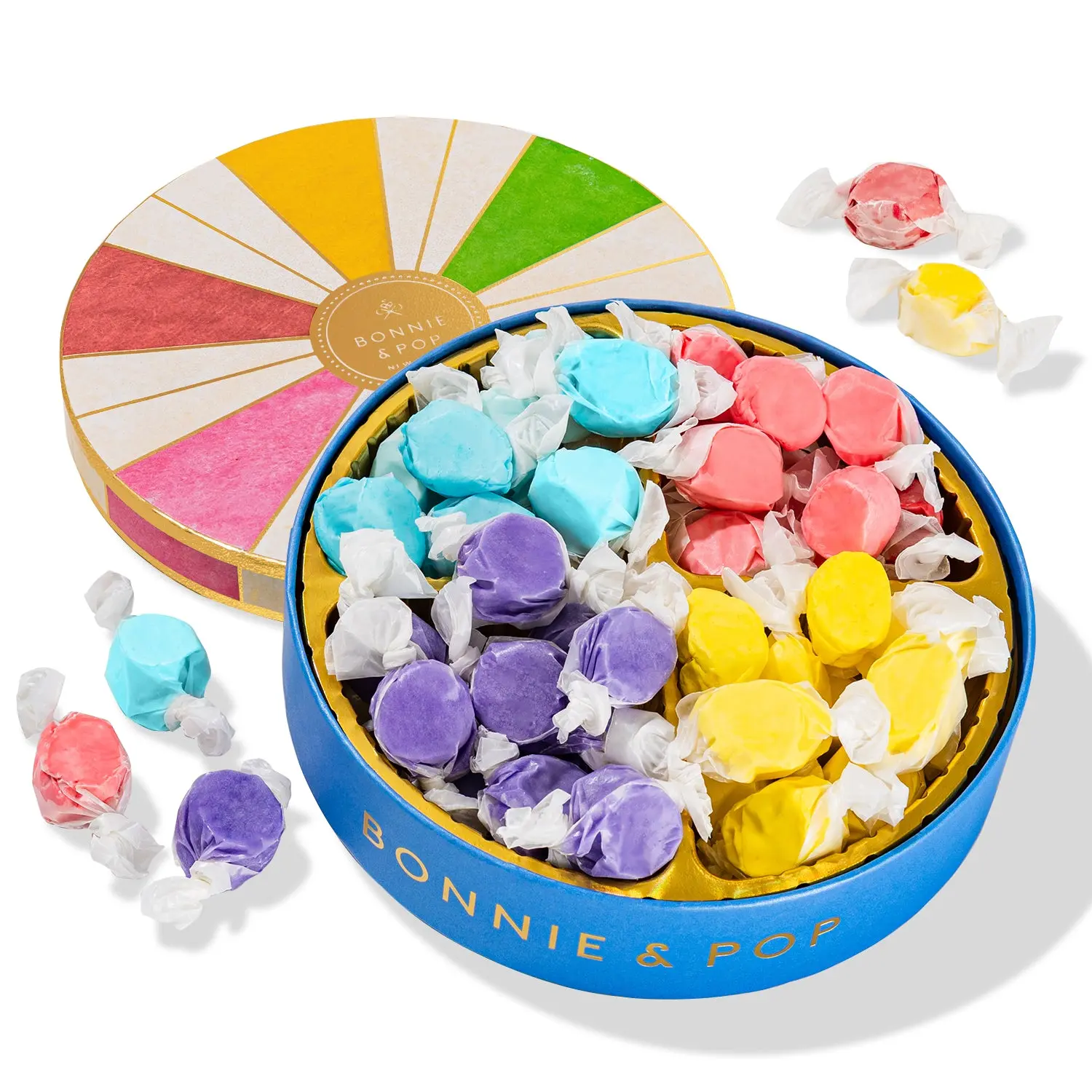Summer Candy Gift with 4 Assorted Flavors | Beach Ball Salt Water Taffy Gift Box (4 Section)