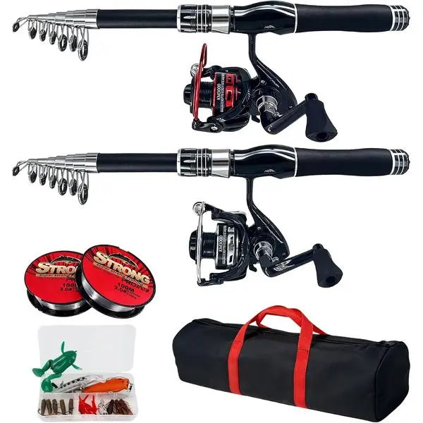 Fishing Rod, 6.9ft 2Pcs Telescopic Fishing Pole Set, Spinning Rod and Reel Combo with Carrier Bag Freshwater Fishing Rod and Reel Combos Kits Fishing Gear