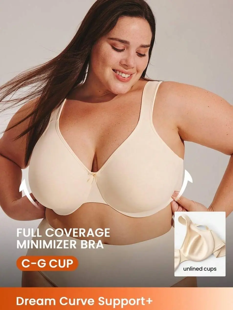 Full Coverage Underwire Minimizer Bra, Side and Back Smoothing Sports Bra for Comfort