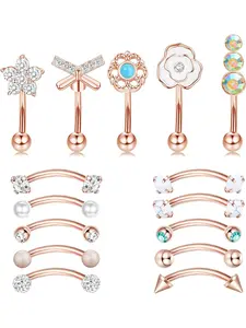 15 Pcs Rook Daith Piercing Jewellery 16G Surgical Steel Curved Barbell Eyebrow Bars Helix Tragus Snug Lip Belly Button Piercing Daith Rook Earrings for Women Men