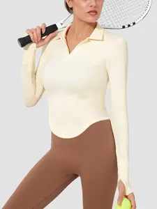 1pc Women's Long Sleeve Yoga T-Shirt, Basic Collared Slim-Fit High Stretch Athletic Casual Top