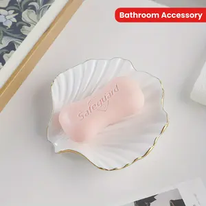 Shell Shaped Ceramic Soap Dish Shell Soap Holder Tray Small Bathroom Countertop Tray Cute Trinket Display Bowl Seashell Jewelry Holder Plate