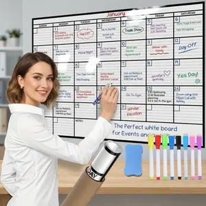 24" x 17" Extra Large Dry Erase Monthly Calendar for Wall | 23.6"x16.7" Whiteboard Planner Set with 8 Colorful Magnetic Markers | Reusable 30-Day Schedule Board Shipped in Protective Tube
